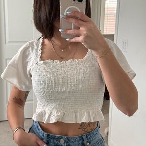 White Smocked Ruffle Top